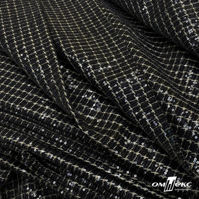 Ткань костюмная с пайетками, 100%полиэстр, 460+/-10 гр/м2, 150см #309 - цв. чёрный - купить в Перми. Цена 1 203.93 руб.