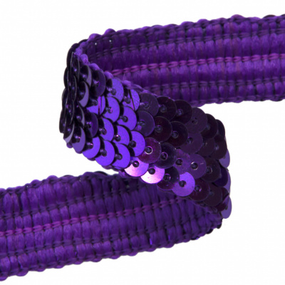 Тесьма с пайетками 12, шир. 20 мм/уп. 25+/-1 м, цвет фиолет - купить в Перми. Цена: 786.13 руб.