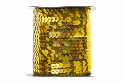 Пайетки "ОмТекс" на нитях, SILVER SHINING, 6 мм F / упак.91+/-1м, цв. 48 - золото - купить в Перми. Цена: 356.19 руб.