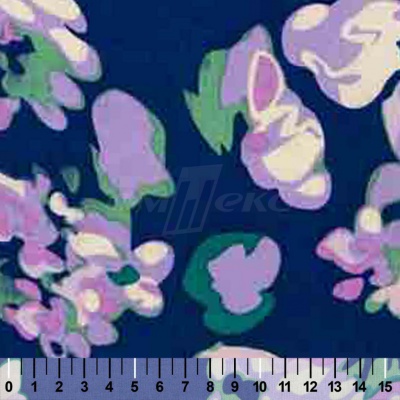 Штапель принт (100% вискоза) D4,C3, 110 гр/м2, шир.140см, принт цветы/василёк - купить в Перми. Цена 343 руб.