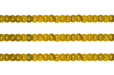 Пайетки "ОмТекс" на нитях, SILVER SHINING, 6 мм F / упак.91+/-1м, цв. 48 - золото - купить в Перми. Цена: 356.19 руб.